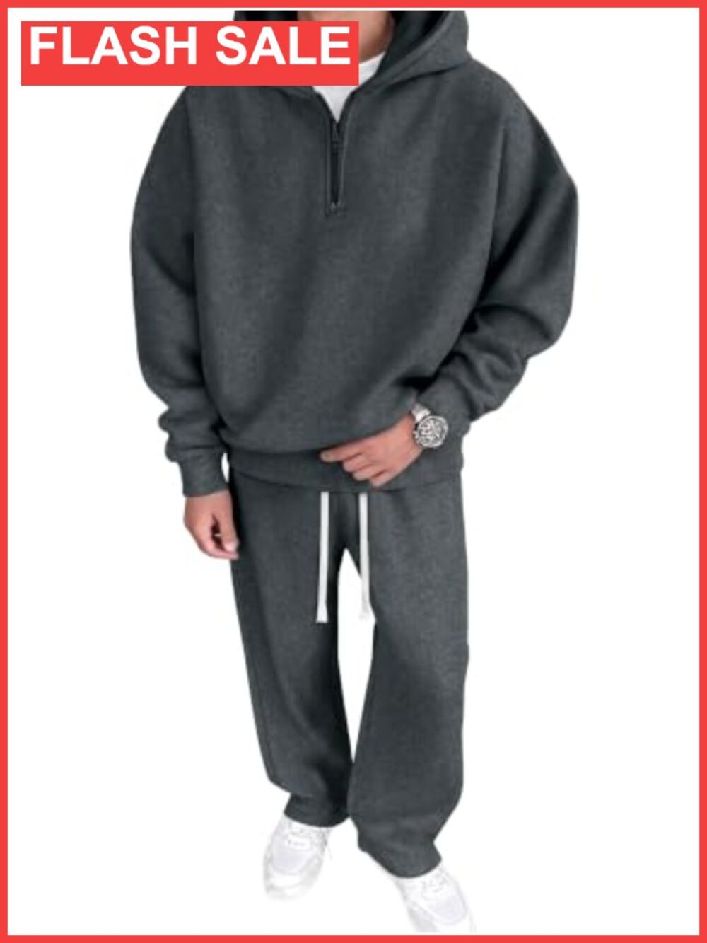 Men's Cotton Blend Quarter-Zip Hoodie Sweatshirt Jogger Sweatsuit Set